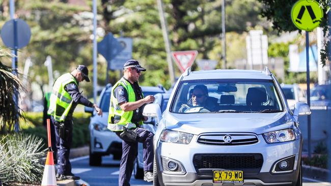 Queensland border check cars at the Queensland border. Picture: Nigel Hallett