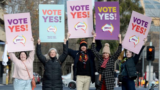 Supporters of the upcoming voice to parliament referendum gather for a rally at Trades Hall in Melbourne. Picture: NCA NewsWire / Andrew Henshaw