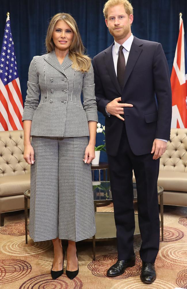 Prince Harry poses with US first lady Melania Trump ahead of the Invictus Games in 2017. Picture: Getty Images.