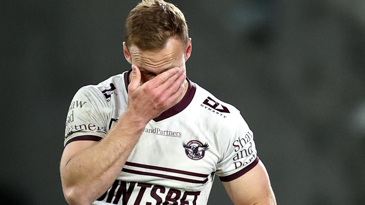 SYDNEY, AUSTRALIA - SEPTEMBER 02: Daly Cherry-Evans of the Sea Eagles reacts at full time during the round 25 NRL match between the Canterbury Bulldogs and the Manly Sea Eagles at Accor Stadium, on September 02, 2022, in Sydney, Australia. (Photo by Brendon Thorne/Getty Images)