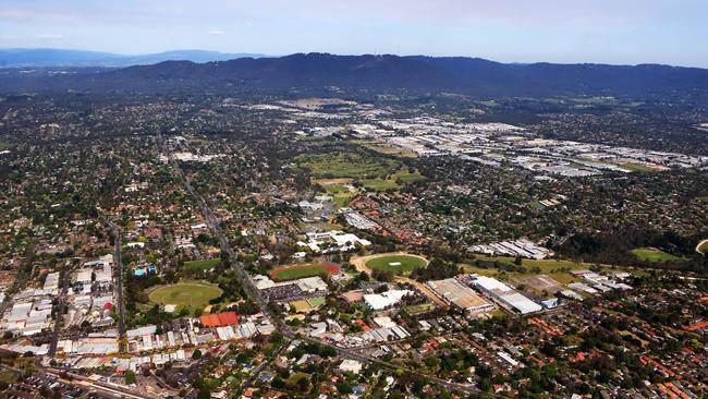 Aerial image of Dandenong and Mt Dandenong in Victoria.