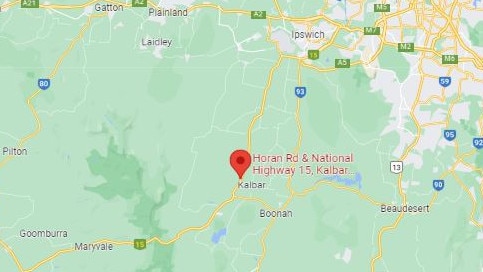 The Cunningham Hwy has come to a standstill between Aratula and Ipswich at Silverdale. Picture: Google Maps