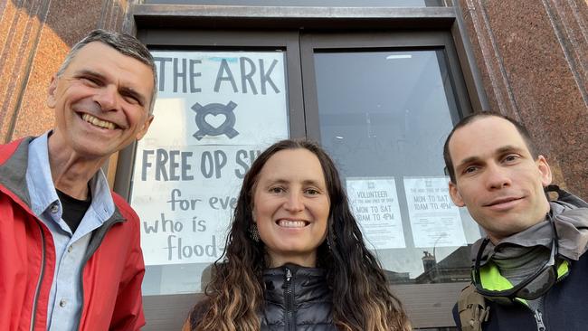 L-R: Lead engineer from Engineers Without Borders, Gavin Blakey, Holding Hands underground director Ella Rose Goninan, and engineer Dominic Cavanough.