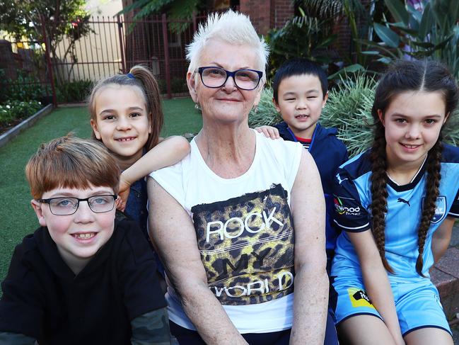 6/7/18: Principal of St Mary's Catholic Primary School in Erskineville, Sydney, Anne Rees with students Ryan Mulrey, Kiki Kersten, Lucas Shi and Audrey Binning. Parental income and wealth will play a bigger part in determining federal school funding to schools in future, after a major review confirmed widely held views that the current system was biased against the Catholic system and schools like St Mary's. John Feder/The Australian.