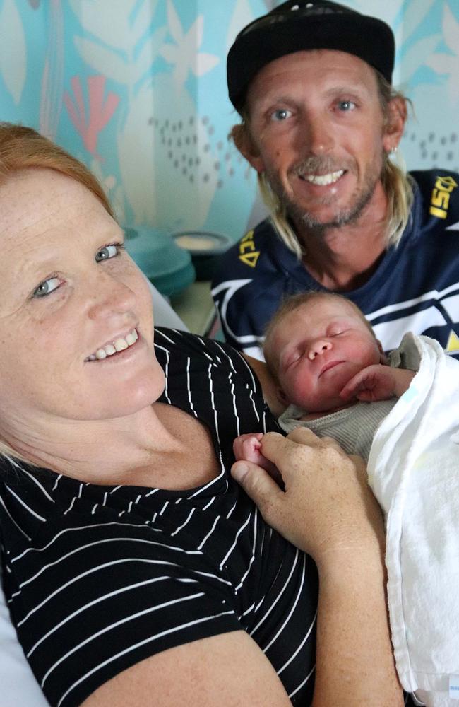 Rebecca Bragg and Luke Hall with baby Koen Jaz Holt, who was born at 12.41am on January 1, 2022. Picture: Contributed