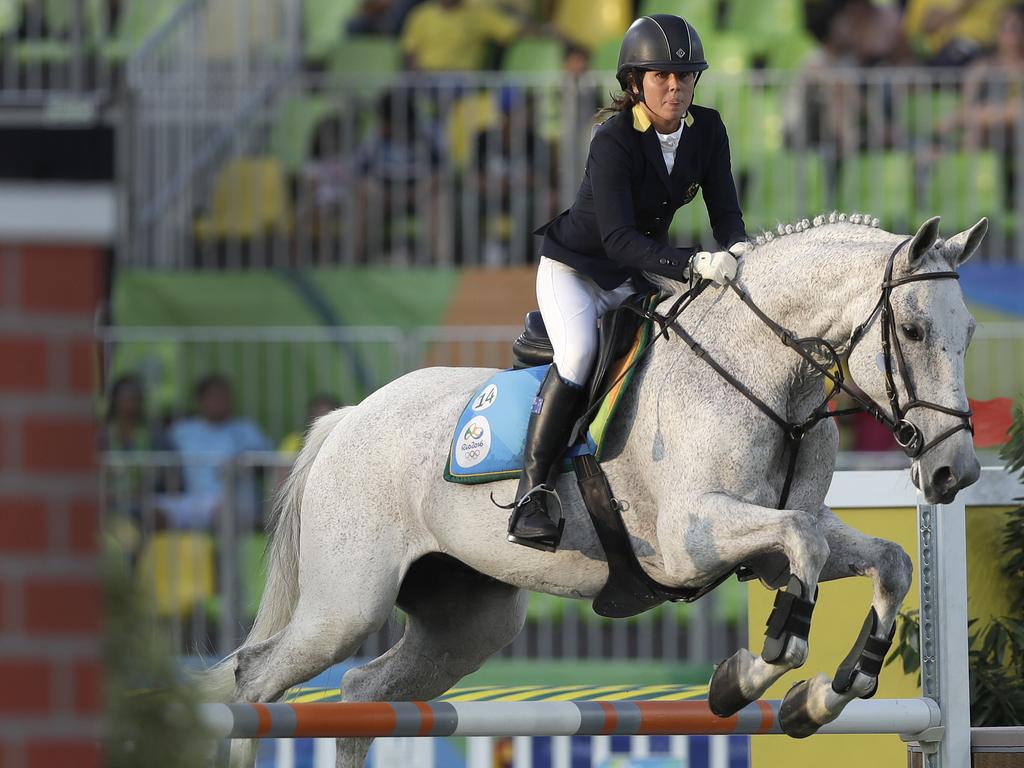 Gold medal winner Chloe Esposito of Australia competes in the equestrian portion of the women’s modern pentathlon.