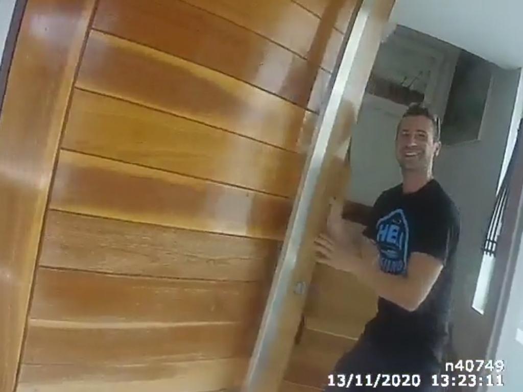 Police bodycam footage of Anthony Koletti greeting police at the door of his Dover Heights mansion just hours after reporting his wife missing. Picture: Supplied/NCA NewsWire