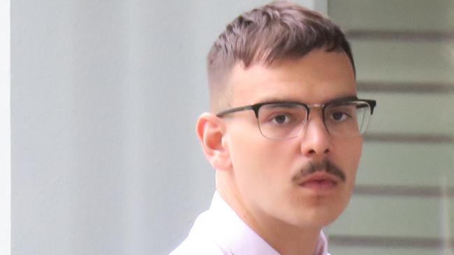 Fabian Pandzic, 21, of Canada Bay, at Gosford District Court where he is facing sentence over a street racing incident at West Gosford which caused a crash that critically injured a another driver, aged 85. Picture: NewsLocal