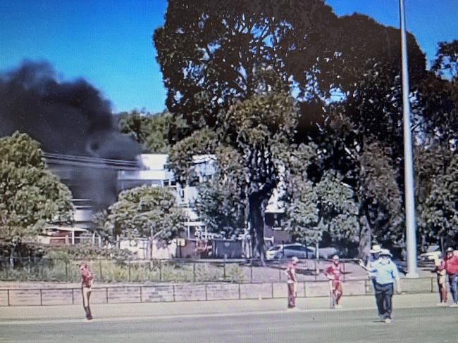 Black smoke from the fire at Bentleigh.