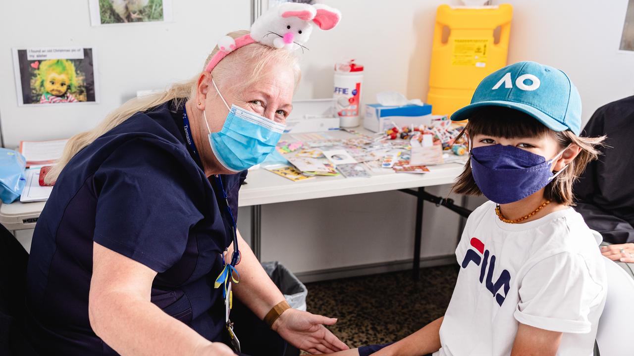 Vaccination Nurse, Cindy Fenton and Ethan, 9 who received his Covid-19 vaccination. Picture: Linda Higginson