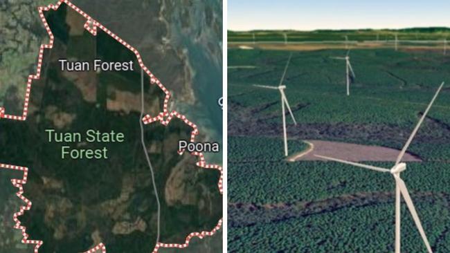 The Forest Wind project proposed to build up to 226 turbines across the 195,000ha Tuan Forest between Gympie and Maryborough.