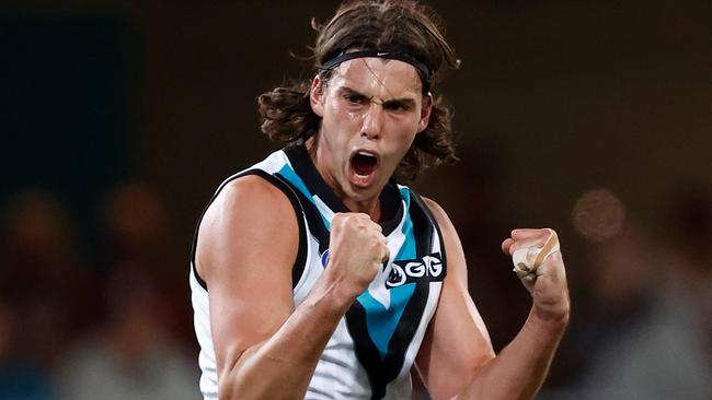 Ollie Lord was Port Adelaide’s most dangerous forward against the Lions. Picture: Michael Willson/AFL Photos via Getty Images