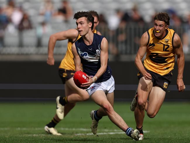 PERTH, AUSTRALIA – JUNE 23: Jagga Smith of Victoria Metro in action during the Marsh AFL National Championships match between U18 Boys Western Australia and Victoria Metro at Optus Stadium on June 23, 2024 in Perth, Australia. (Photo by Paul Kane/AFL Photos/via Getty Images)