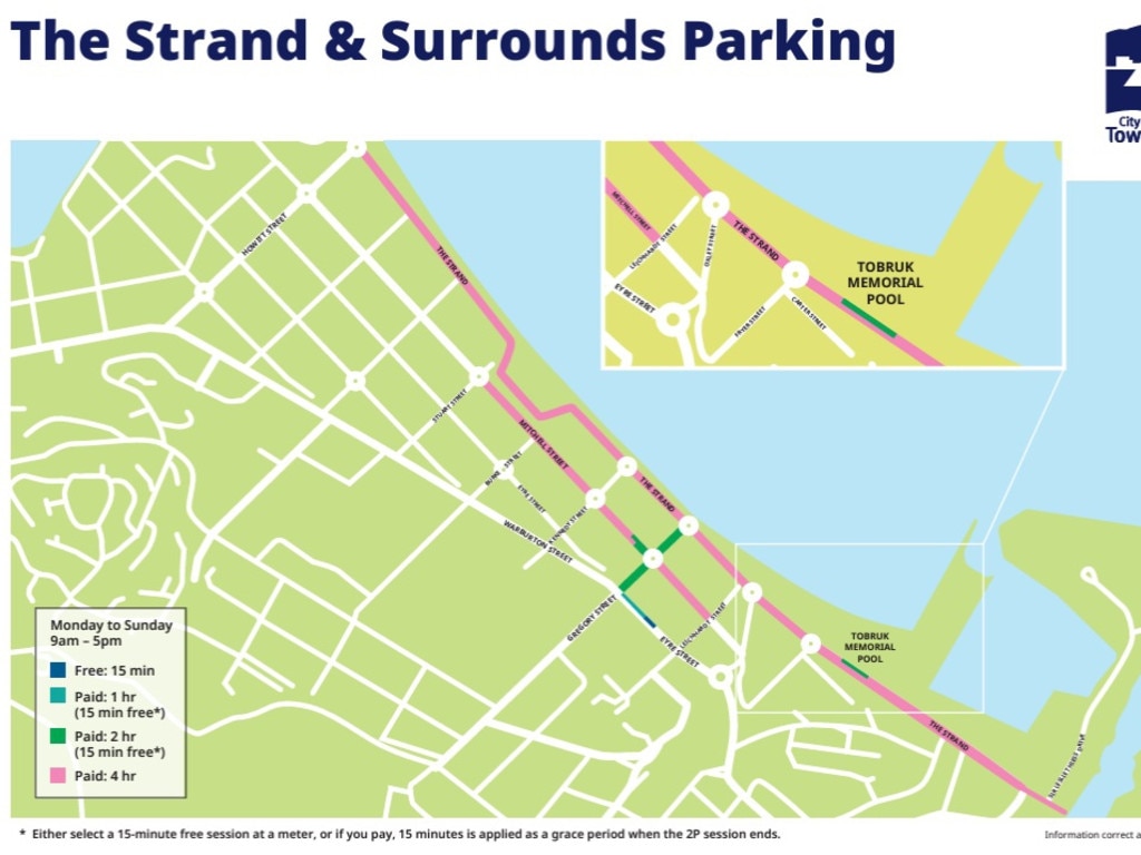 Map of the planned paid parking expansion at The Strand and the surrounding area. Picture: TCC.