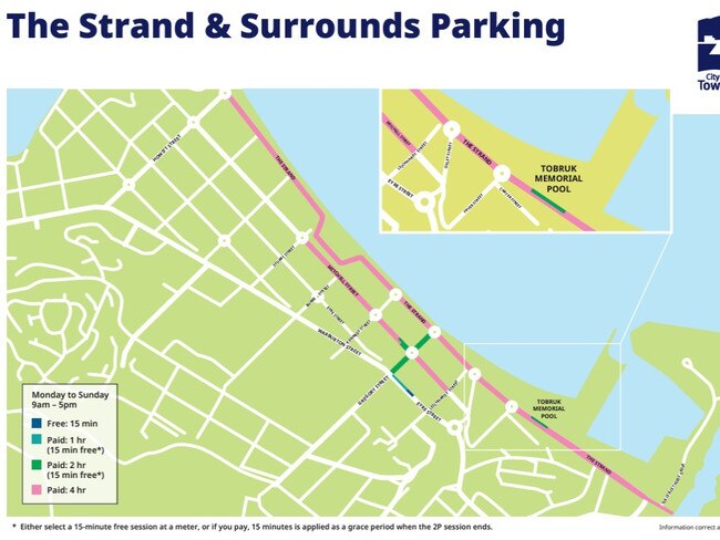 Map of the planned paid parking expansion at The Strand and the surrounding area. Picture: TCC.