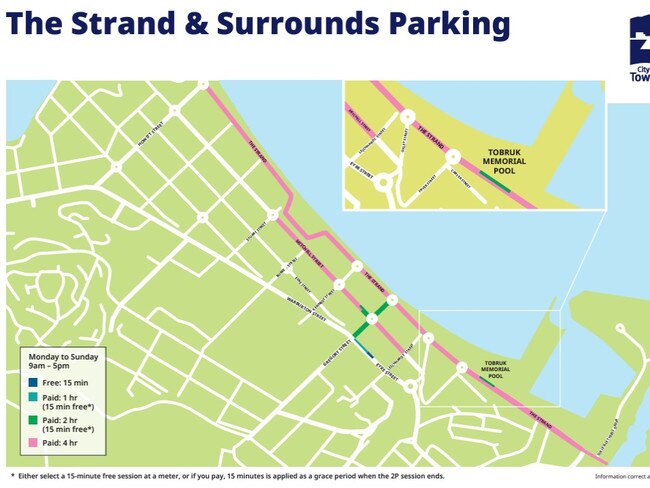 Map of the planned paid parking expansion at The Strand and the surrounding area. Picture: TCC.