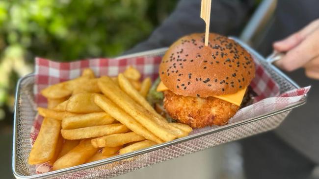 The Schnitzel BLT burger at The Rutherford Hotel. Photo: Supplied