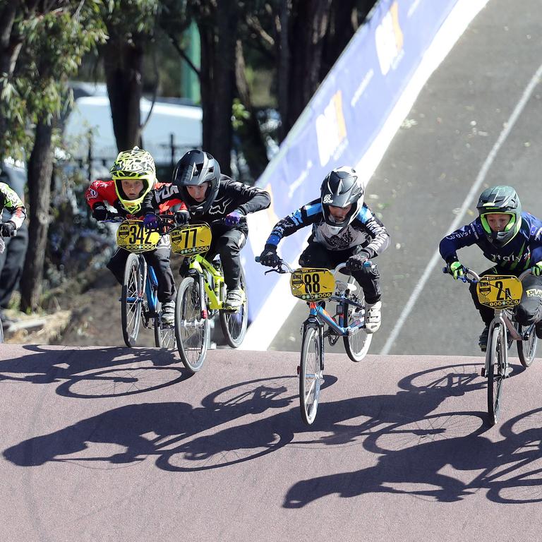 Nerang BMX national series this weekend. Photo of 8 yr boys final. Photo by Richard Gosling