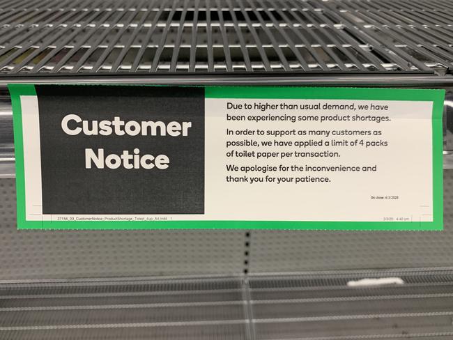 A note to customers inside a Woolworths at Chullora.