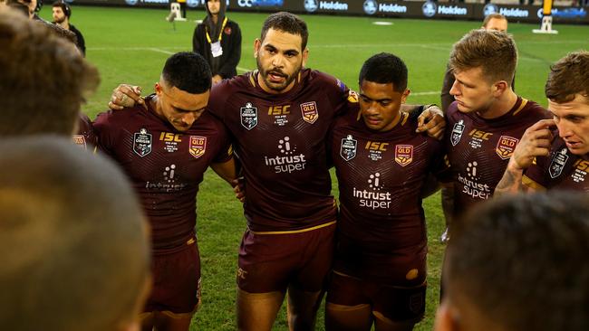 Greg Inglis talks to his troops after losing the opening State of Origin series. Picture: Adam Head