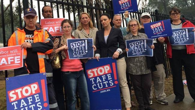 Lindsay Labor candidate Emma Husar (fifth from left) with Shadow Education Minister Sharon Bird (fourth from left) outside Kingswood TAFE. Picture: Supplied