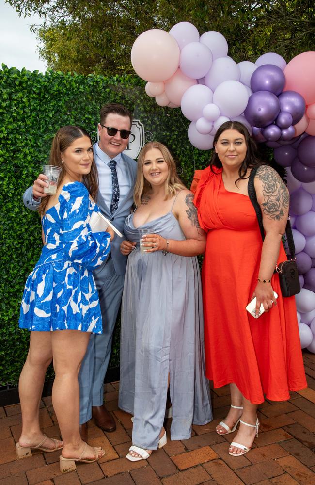 (From left) Emily Daffey, Lachlan Sheedy, Tanika Macey and Keely Rodgers. Weetwood Raceday at Toowoomba Turf Club. Saturday, September 28, 2024. Picture: Nev Madsen