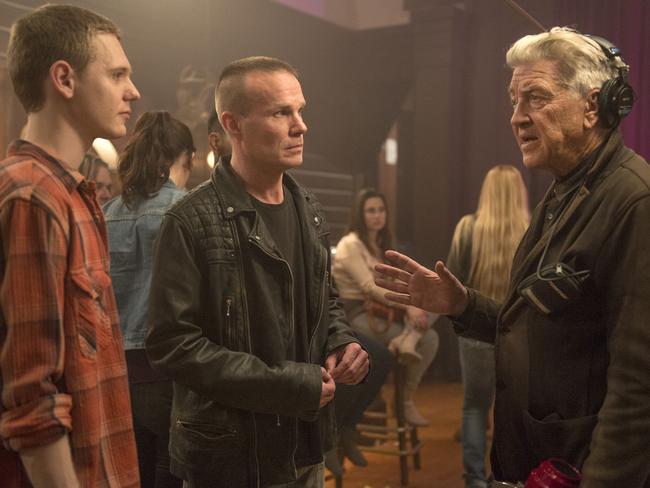 Jake Wardle, James Marshall and David Lynch behind the scenes. Photo: Suzanne Tenner/Showtime