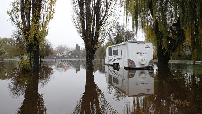 The New Norfolk Caravan Park was evacuated. Picture: SAM ROSEWARNE