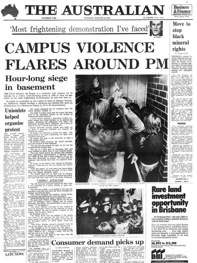 The front page of The Australian on August 24, 1976.