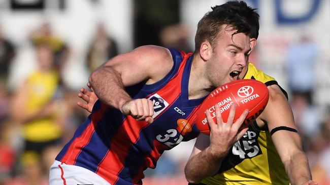 Blake Pearson has had no trouble finding the goals this season, kicking five in Round 1 and two in Round 2. Picture: AAP/Julian Smith