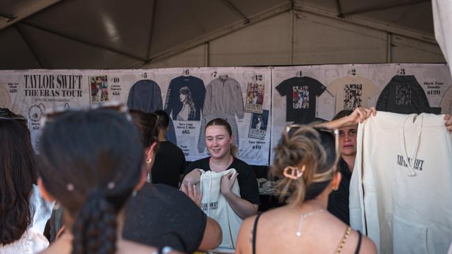 Taylor Swift fans are purchasing the last of tour merchandise in anticipation of her final sold-out concert at Sydney's Accor Stadium. Picture: NCA NewsWire / Flavio Brancaleone