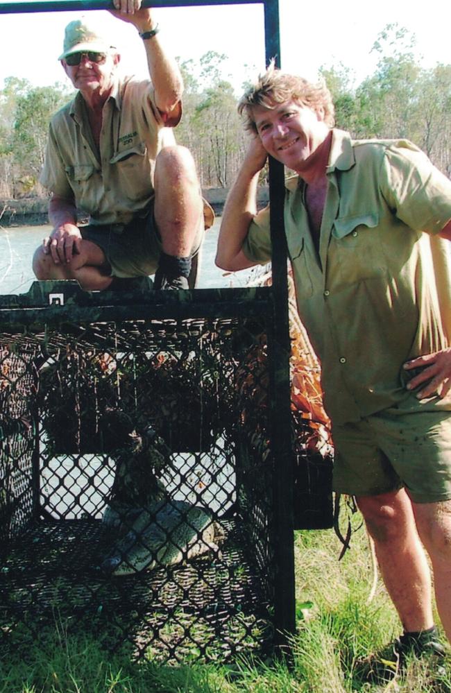 Bob Irwin (L) and Steve Irwin (R) with a croc trap in Cape York. Bob is among thousands calling for Mr MacPhee to be penalised.