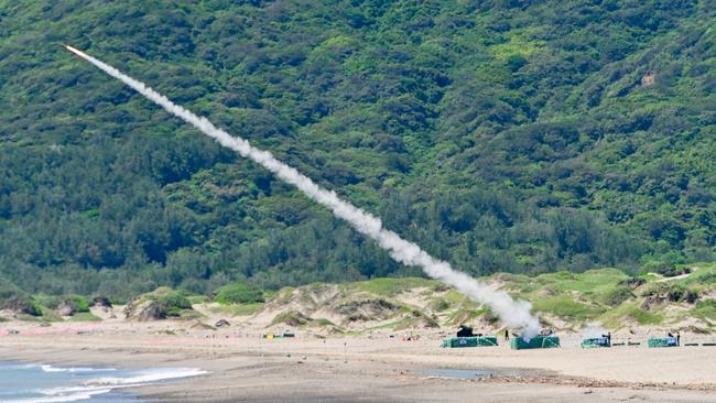 A Taiwanese military vehicle launches a US-made Avenger missile during a live-firing exercise in Pingtung county on July 4 ahead of its largest annual military exercises as the island ramps up preparations against an increasingly assertive China. Picture: AFP