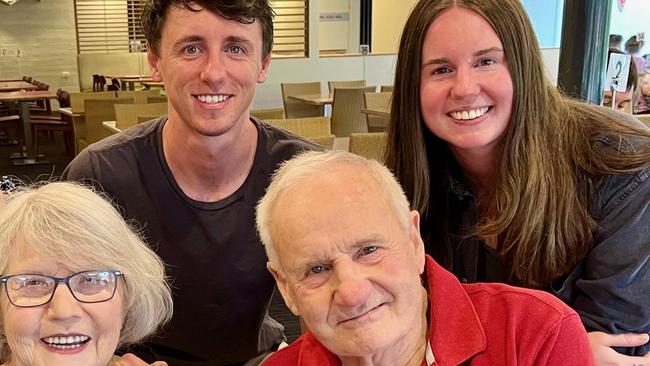 Back: Alex and Maddie Lyons. Front: Denise and Peter Flannigan. Their grandfather Peter passed away earlier this year.