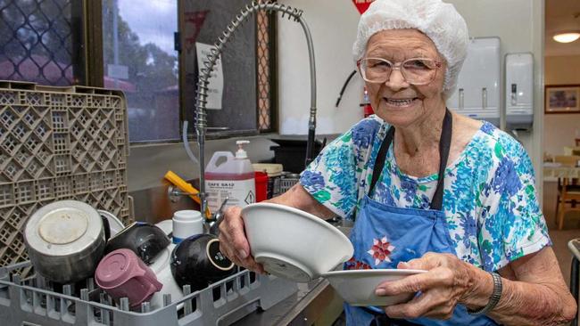 SPARKLING: Despite turning 96 last week, Eileen Gilbert still looks forward to helping wash the dishes. Picture: Dominic Elsome