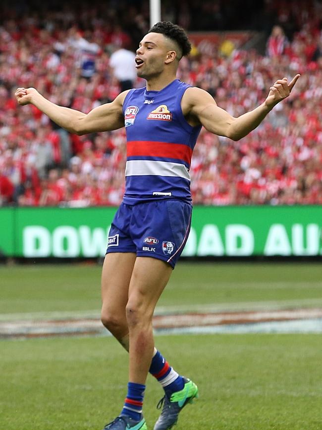 Jason Johannisen thought he’d kicked a superb running goal only for a review to overturn the goal umpire’s decision. Picture: Wayne Ludbey