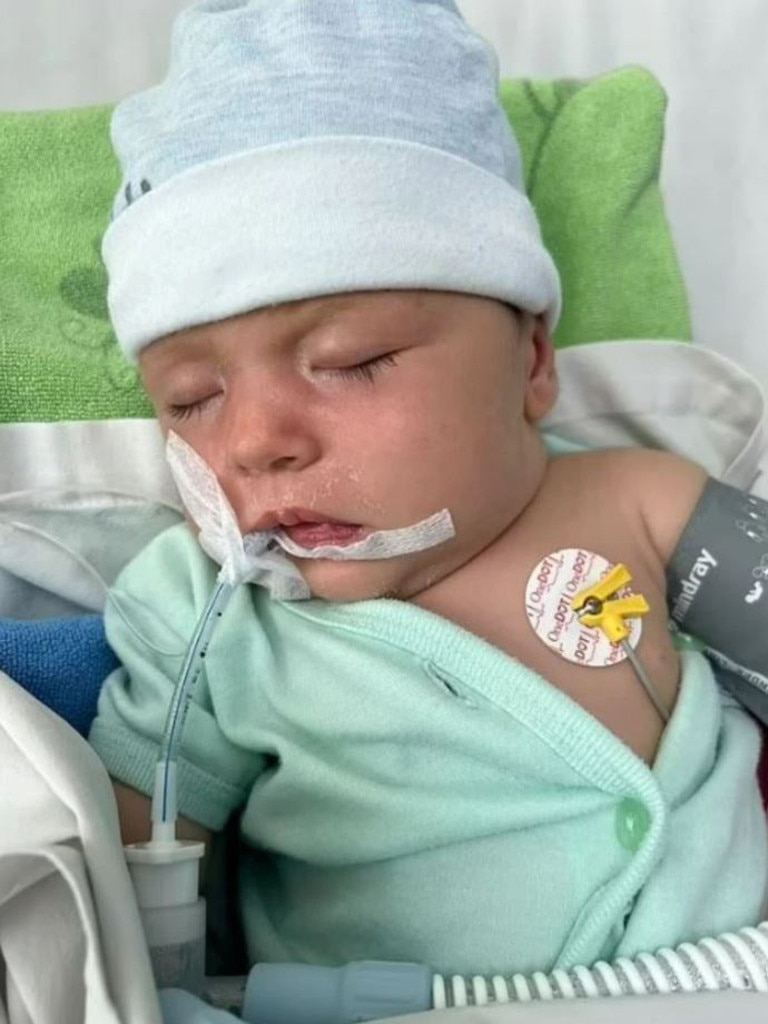 Baby Lucky was rushed to hospital after the flight touched down in Australia. Picture: Instagram