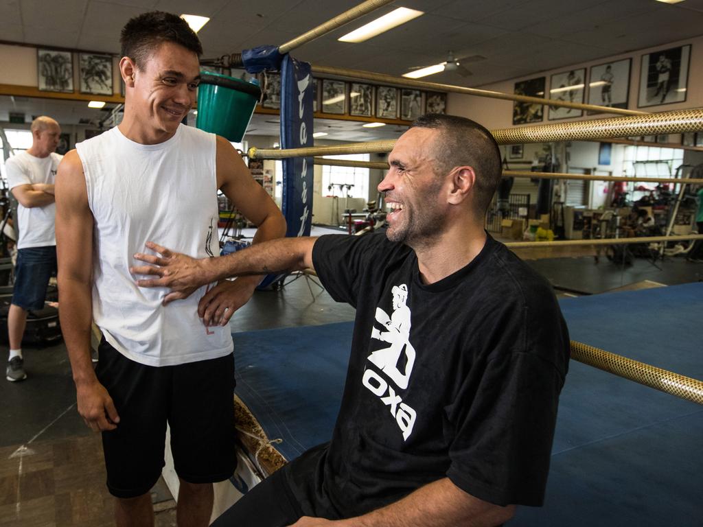 Tszyu and Mundine back in 2017. Tim’s second professional fight was on the undercard of Mundine-Green II. Picture: Julian Andrews/Getty Images