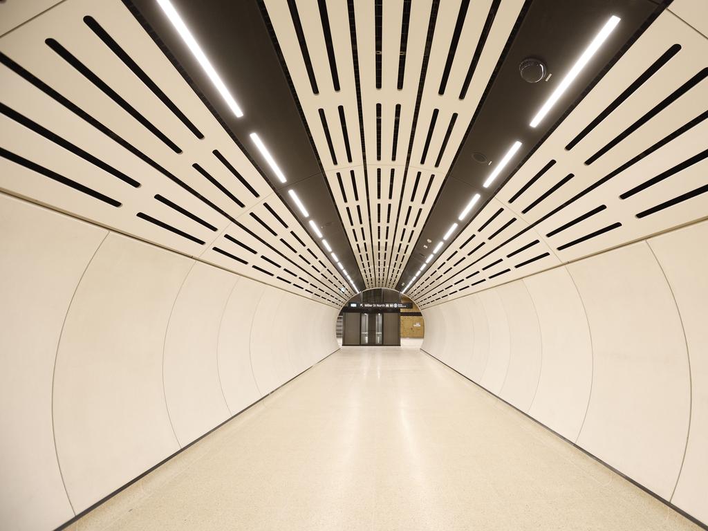 A pedestrian walkway at the Victoria Cross Metro Station in North Sydney. Picture: Richard Dobson