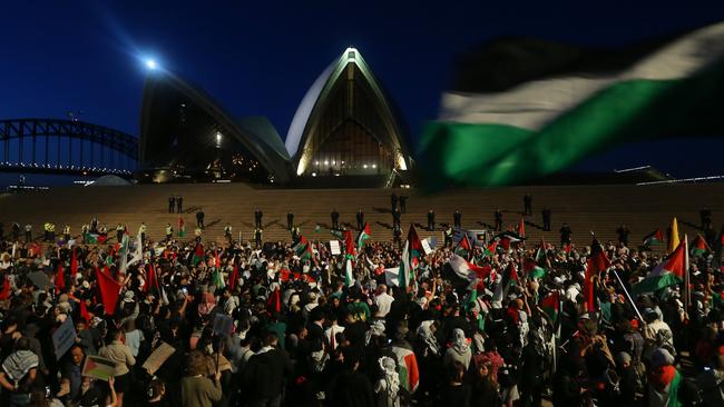 Palestine supporters rally outside the Sydney Opera House on October 09 last year. Picture: Getty Images