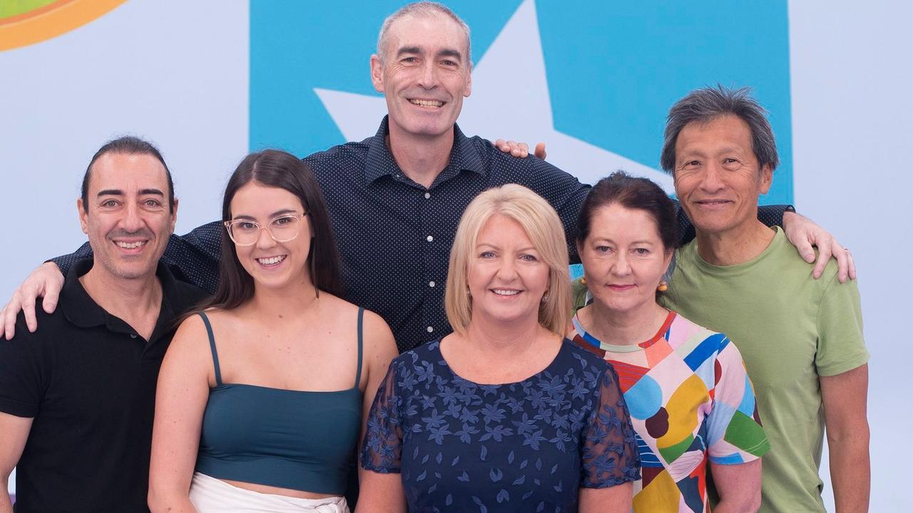 Greg Page aka former Yellow Wiggle with Steve Pace, Grace Jones, Kim Antonelli, Dr. Therese Wales and Wiggles representative Jeff Fatt.