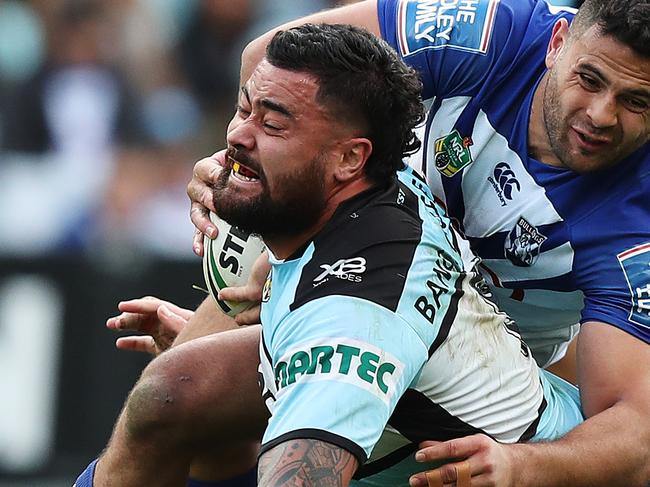 Cronulla's Andrew Fifita during the Cronulla Sharks v Bulldogs NRL match at ANZ Stadium, Homebush. Picture: Brett Costello