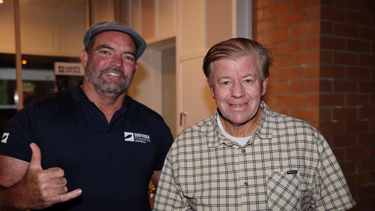 Brendan Frawley and Wayne Rabbit Bartholomew at the Save the Waves Film Festival at Tom Atkin Hall for Gold Coast at Large. Picture, Portia Large.