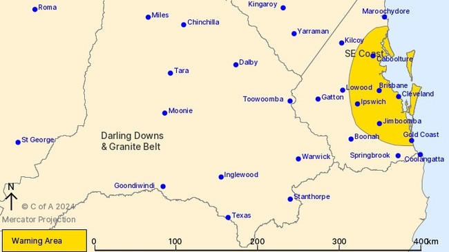 The Bureau of Meteorology has issued a severe thunderstorm warning for parts of the Southeast Coast Forecast District. Picture: BOM