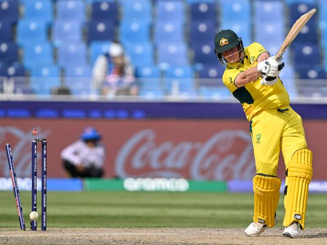 Australia's captain Steve Smith is clean bowled off India's Mohammed Shami. Picture: AFP