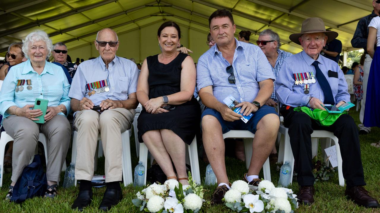 Barbara Morling, Keith Morling, Sandra Anderson, Stephen Morling and Greg Corr as hundreds gathered to commemorate the 83rd anniversary of the Bombing of Darwin at a ceremony at the Darwin Cenotaph on February 19, 2025. Picture: Pema Tamang Pakhrin