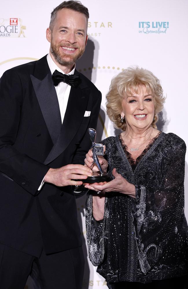 Hamish Blake and Pattie Newton after Hamish won the Bert Newton Award at the 62nd TV Week Logie Awards in 2022. Picture: Josh Woning