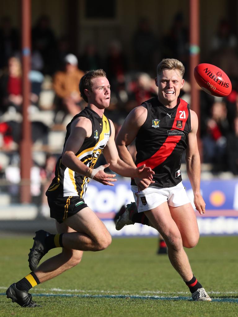 Will Clifford Tigers and Blade Sulzberger North Launceston. TSL grand final Kingborough Tigers V North Launceston. Picture: Nikki Davis-Jones