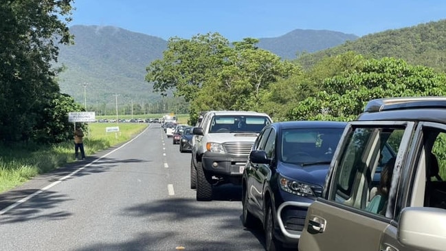 Traffic banked up on the Gillies Range Rd on Friday after power lines fell on the roadway. Picture: Supplied