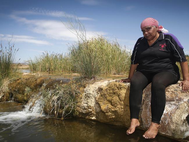 Regina McKenzie at a natural spring on the property where they swam as children. Picture: Dean Martin